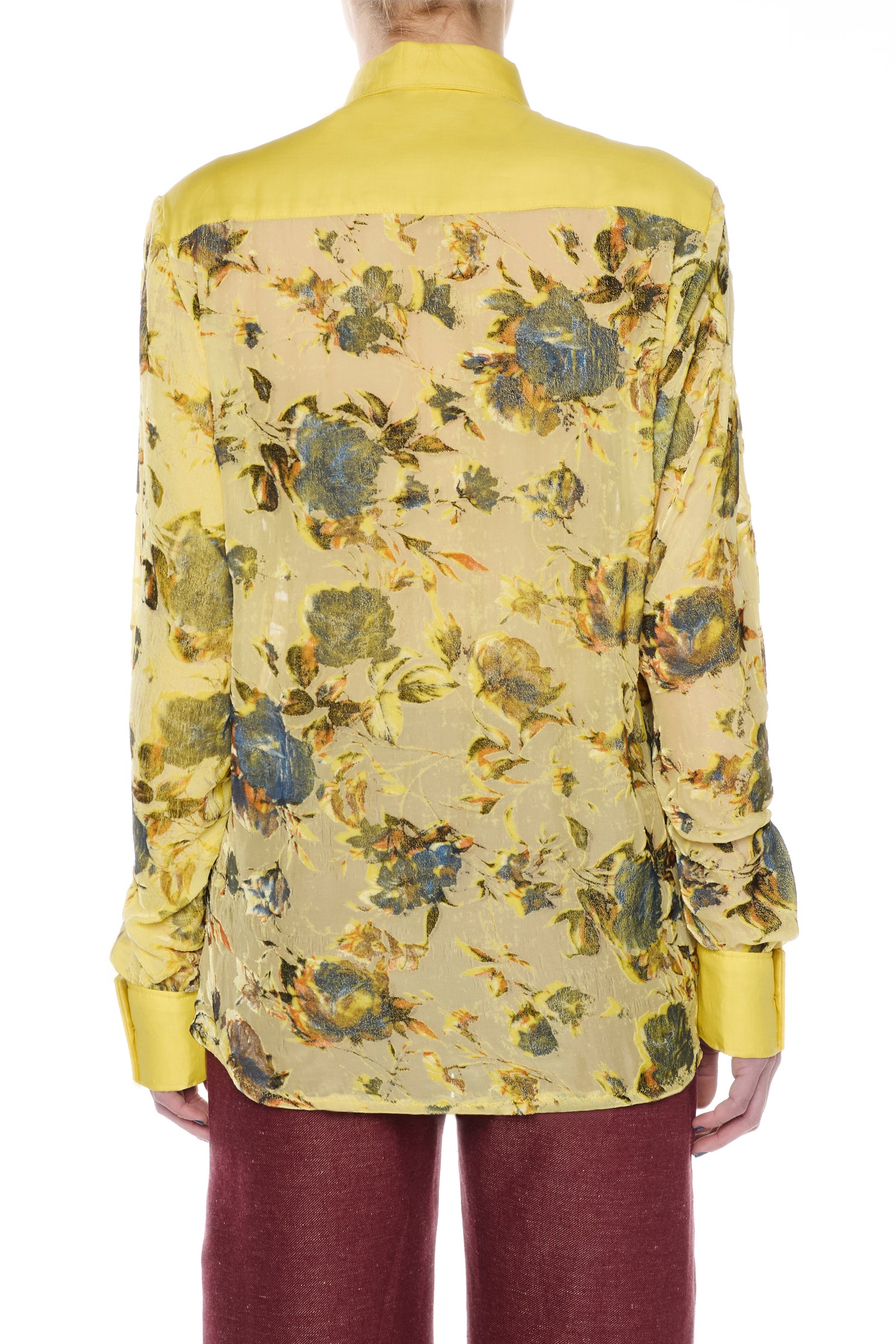 CAMICIA IN VELLUTO DEVORÉ DI SETA GIALLA E COTONE