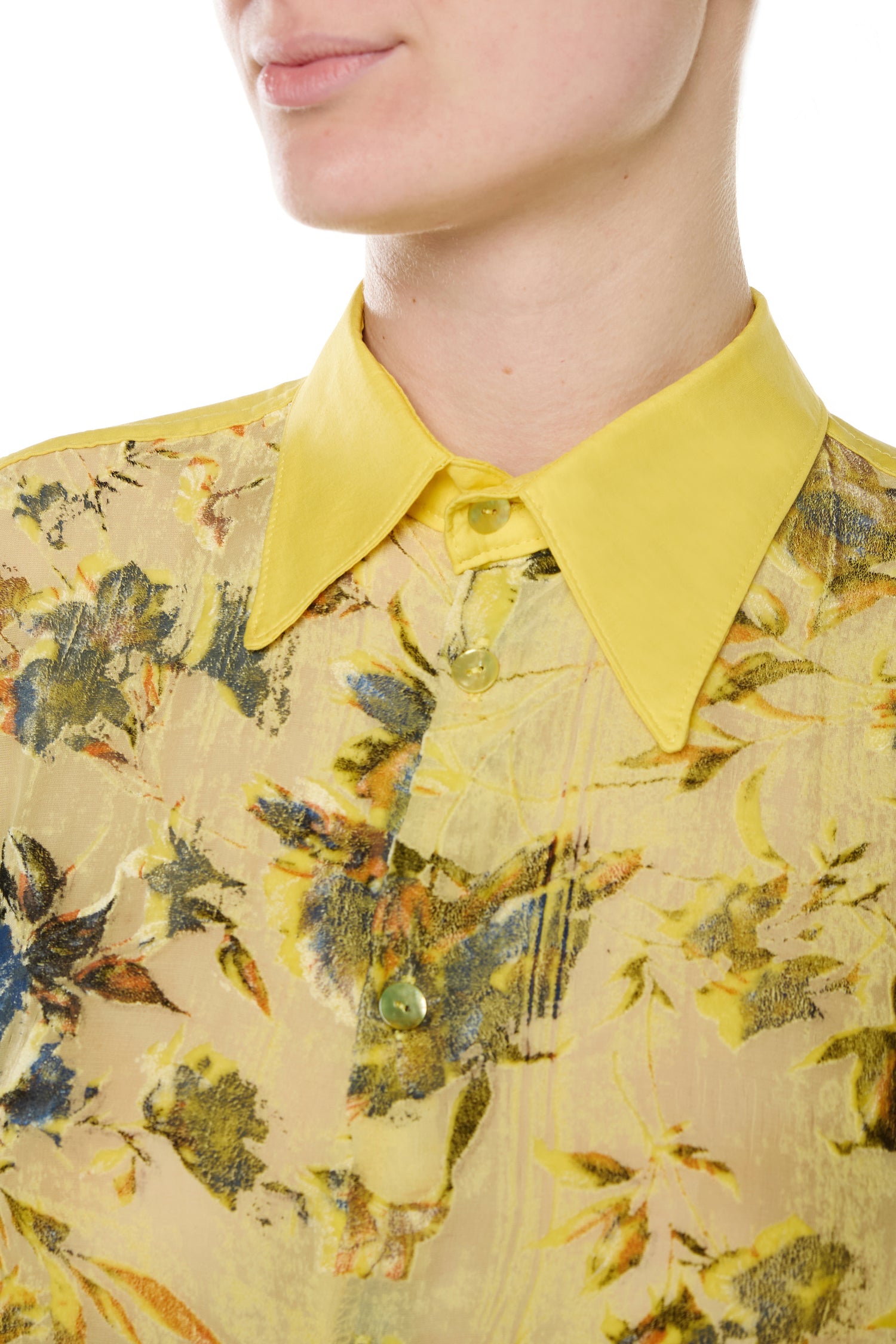CAMICIA IN VELLUTO DEVORÉ DI SETA GIALLA E COTONE