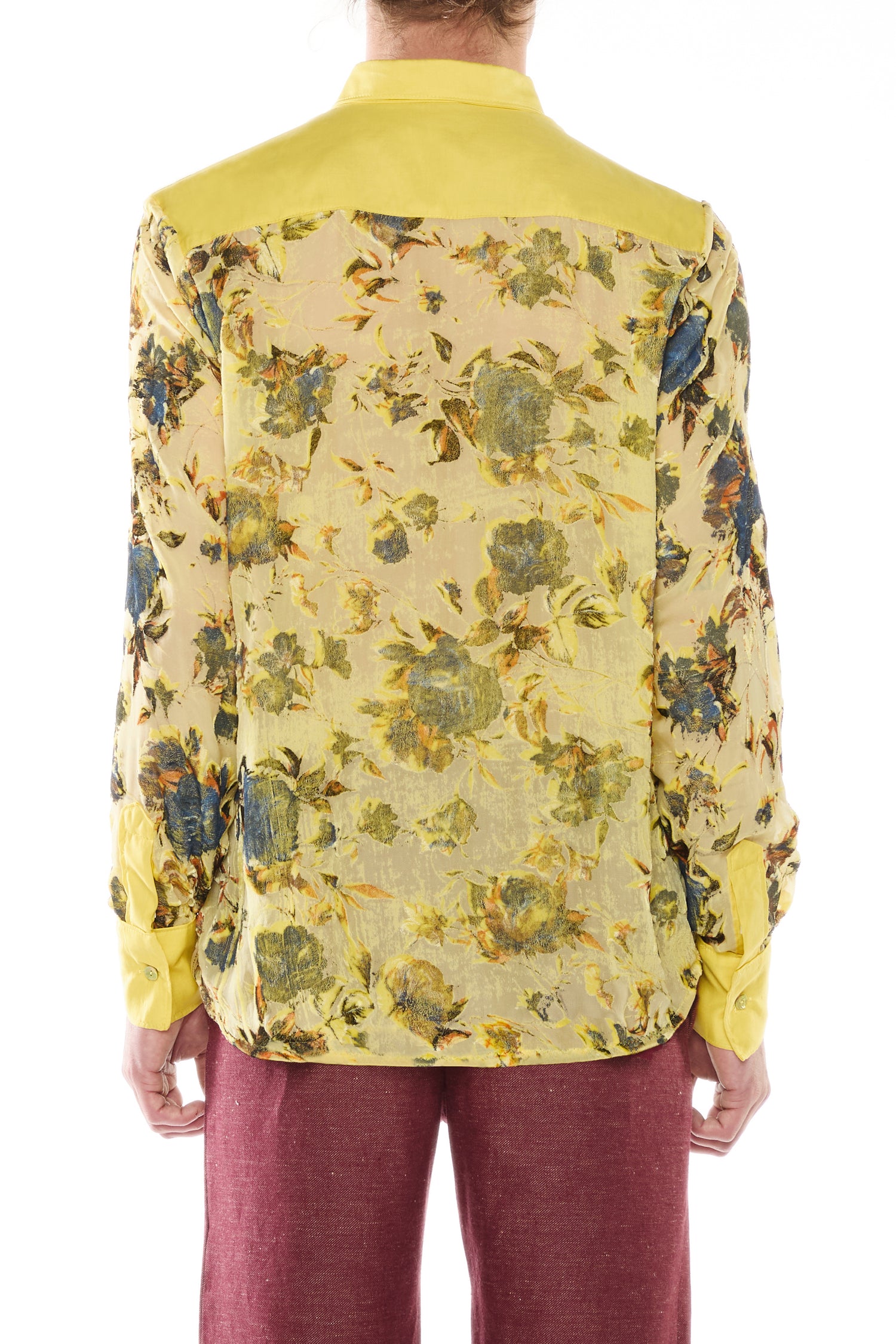 CAMICIA IN VELLUTO DEVORÉ DI SETA GIALLA E COTONE
