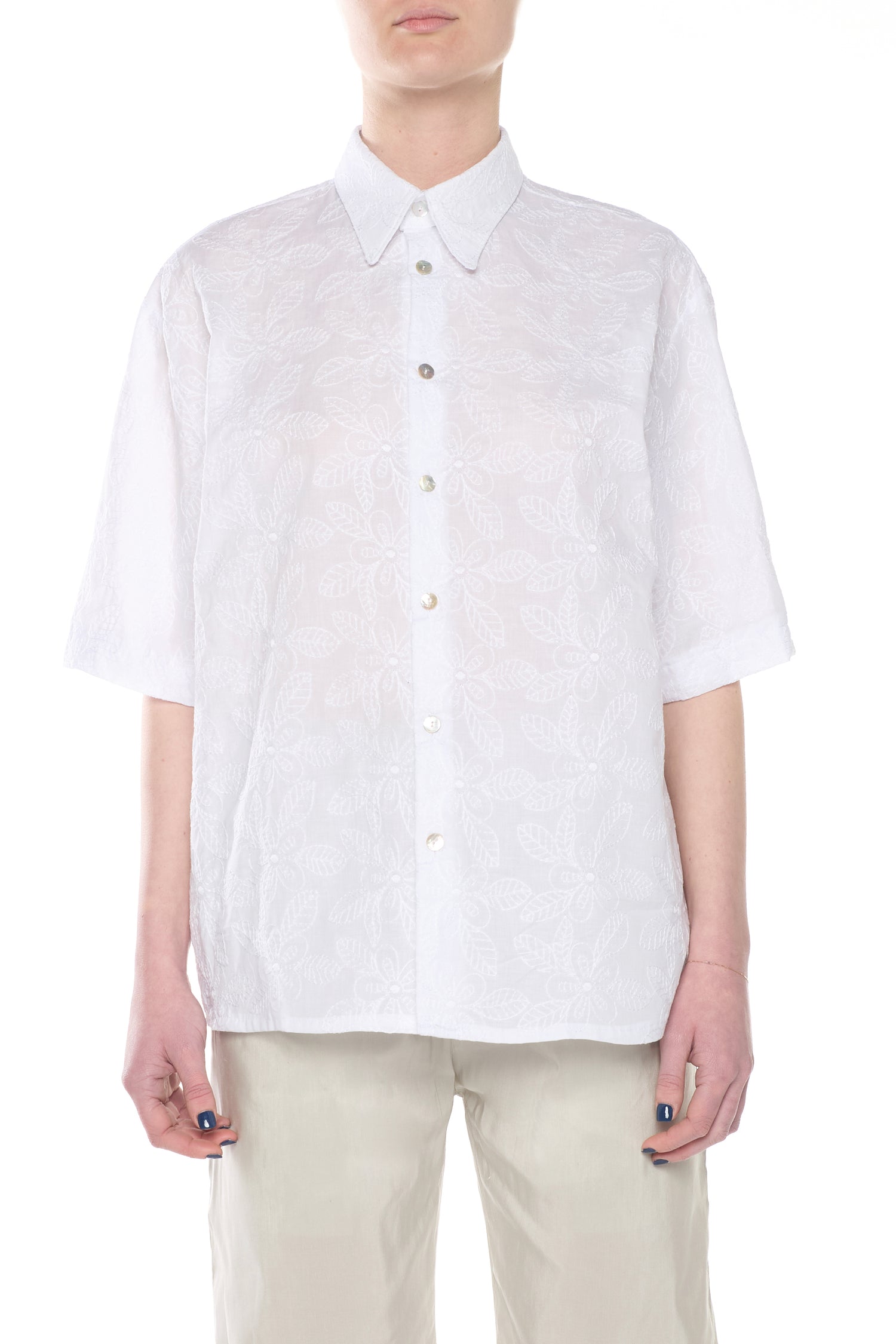 Camicia in San Gallo di Cotone Bianco