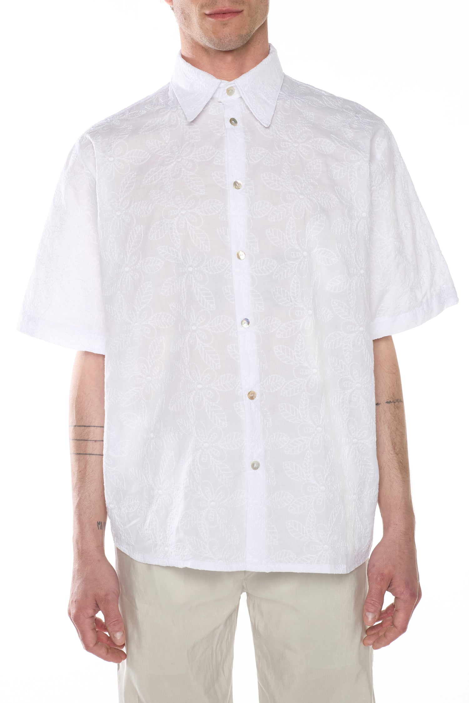 Camicia in San Gallo di Cotone Bianco