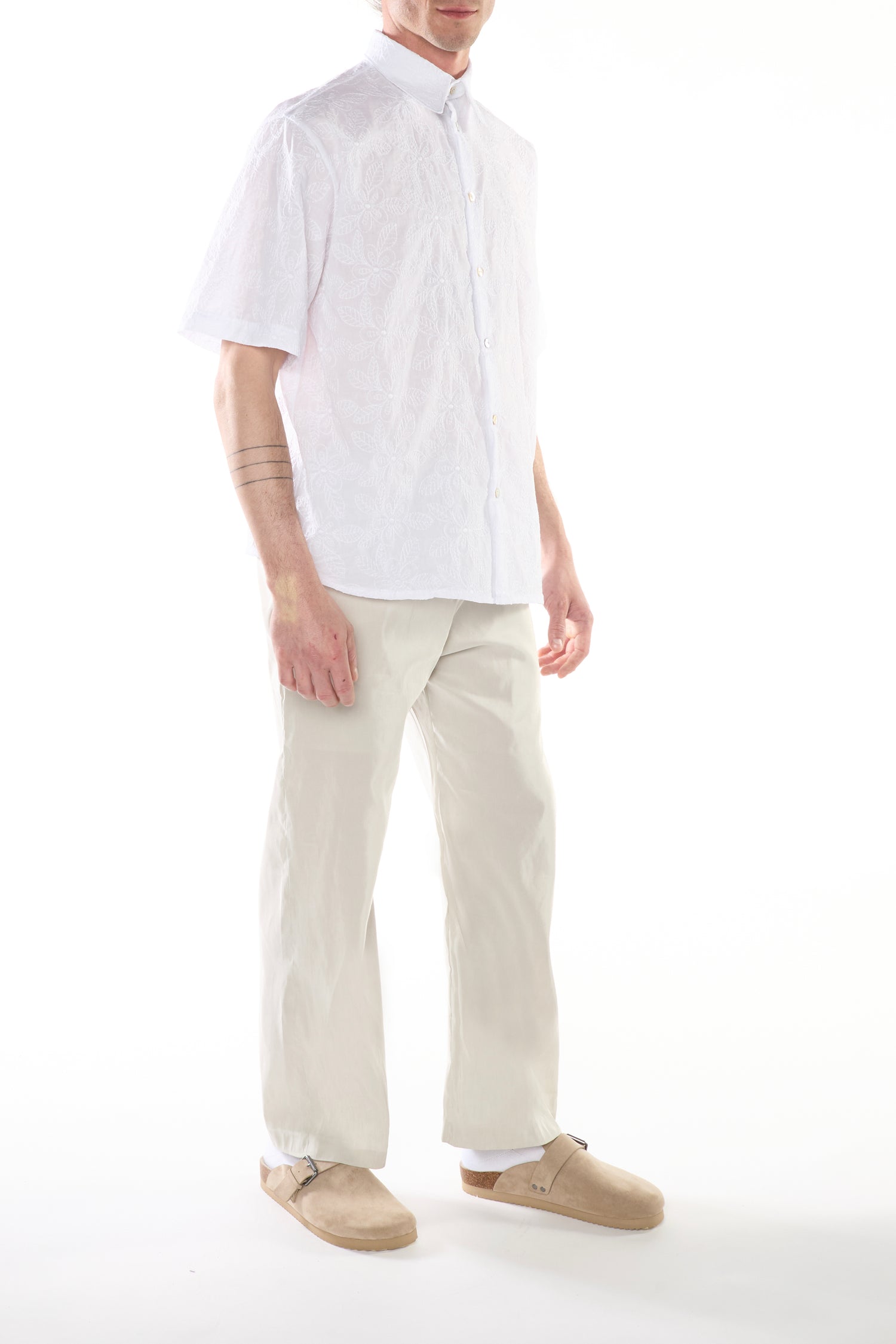 Camicia in San Gallo di Cotone Bianco