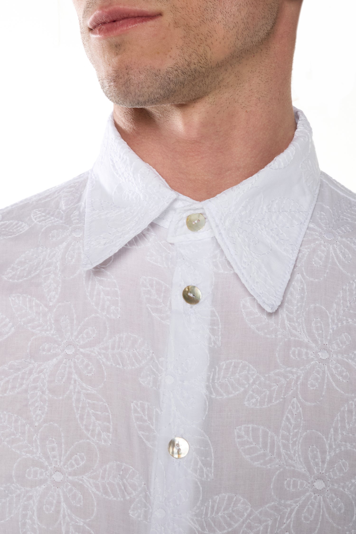 Camicia in San Gallo di Cotone Bianco