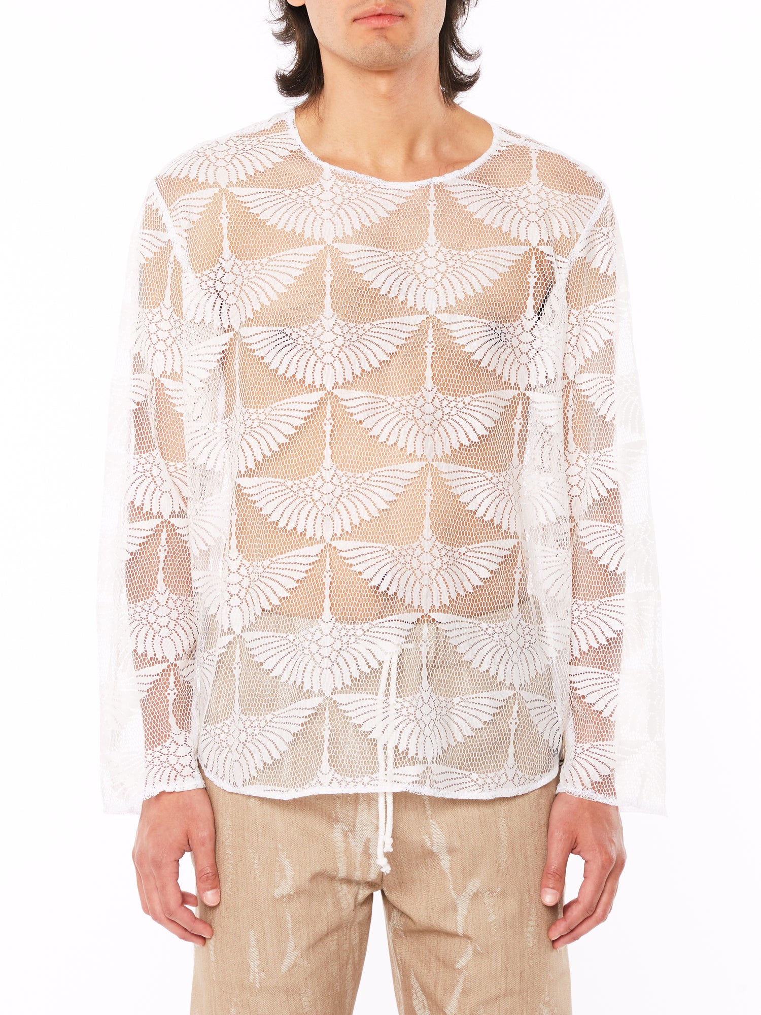 Maglia a Maniche Lunghe in Pizzo Bianco