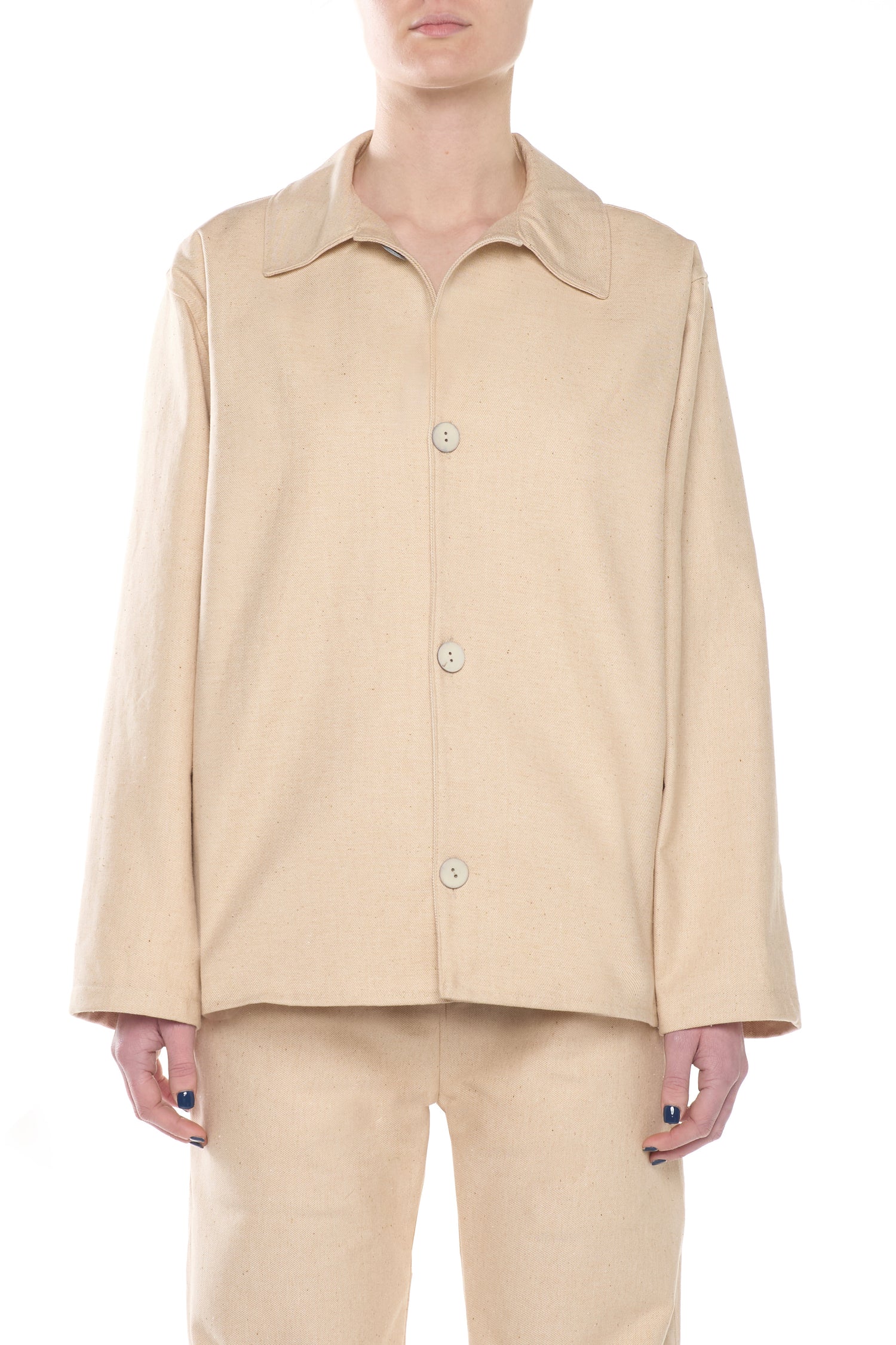 Overshirt in Denim Misto Lino Cotone Sabbia Rosato