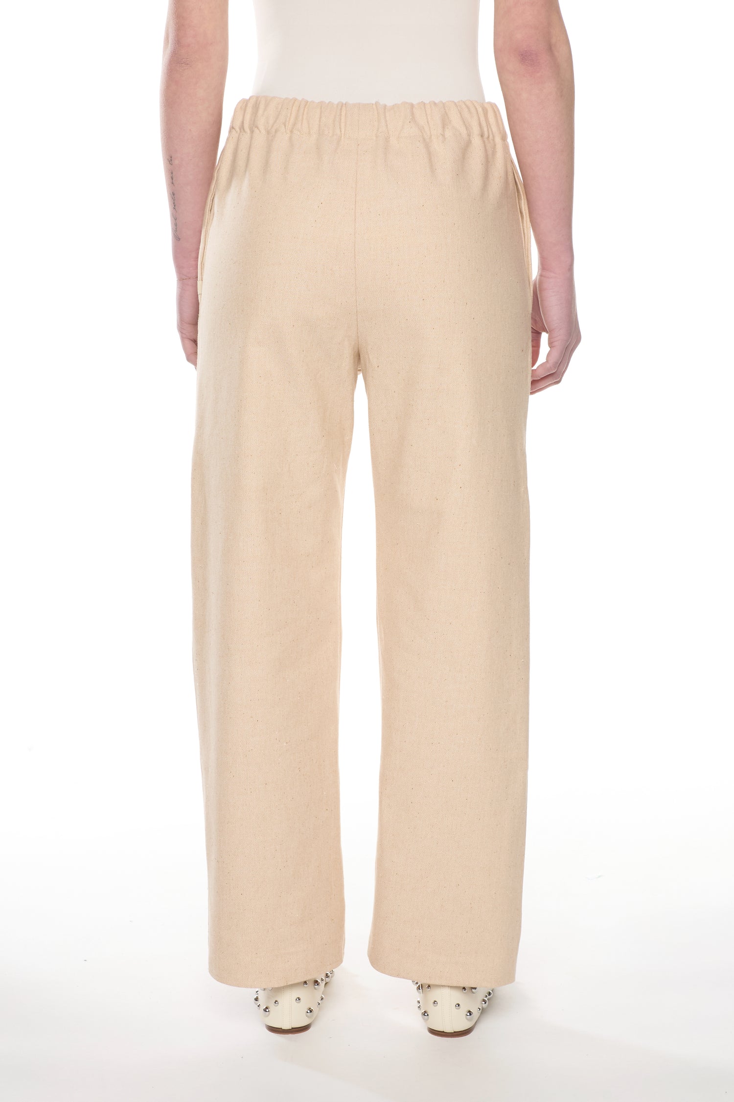 Pantalone in Denim Misto Lino Cotone Sabbia Rosato