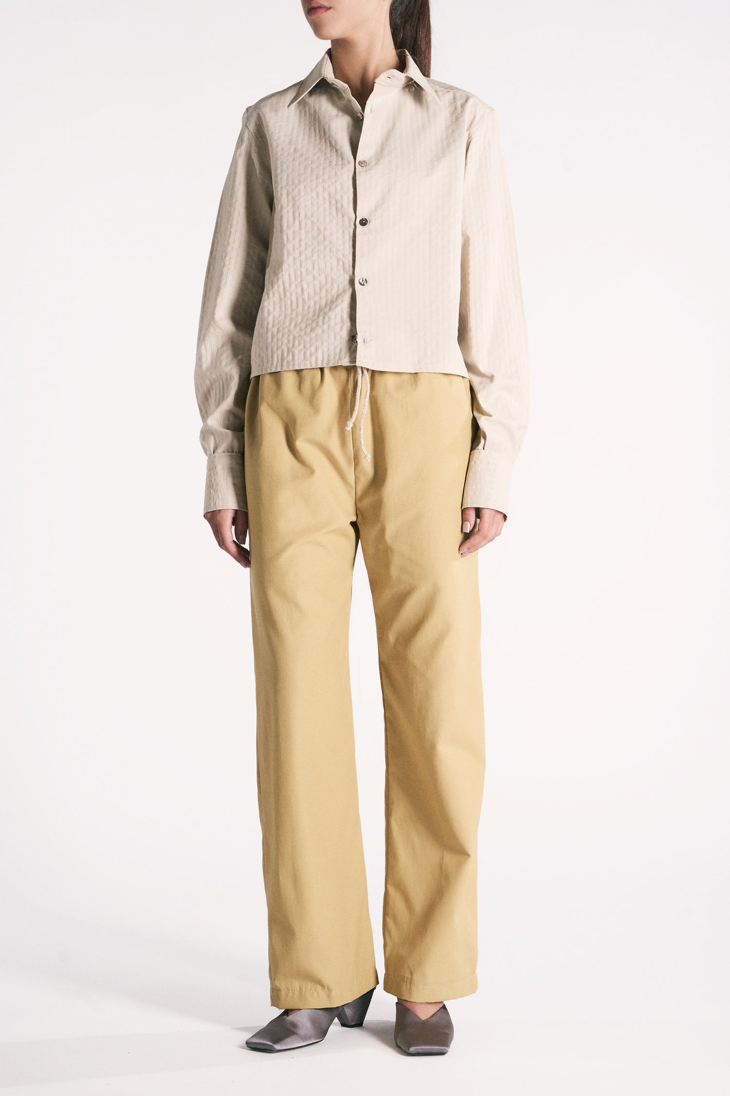 CAMICIA CROPPED IN COTONE OPERATO BEIGE