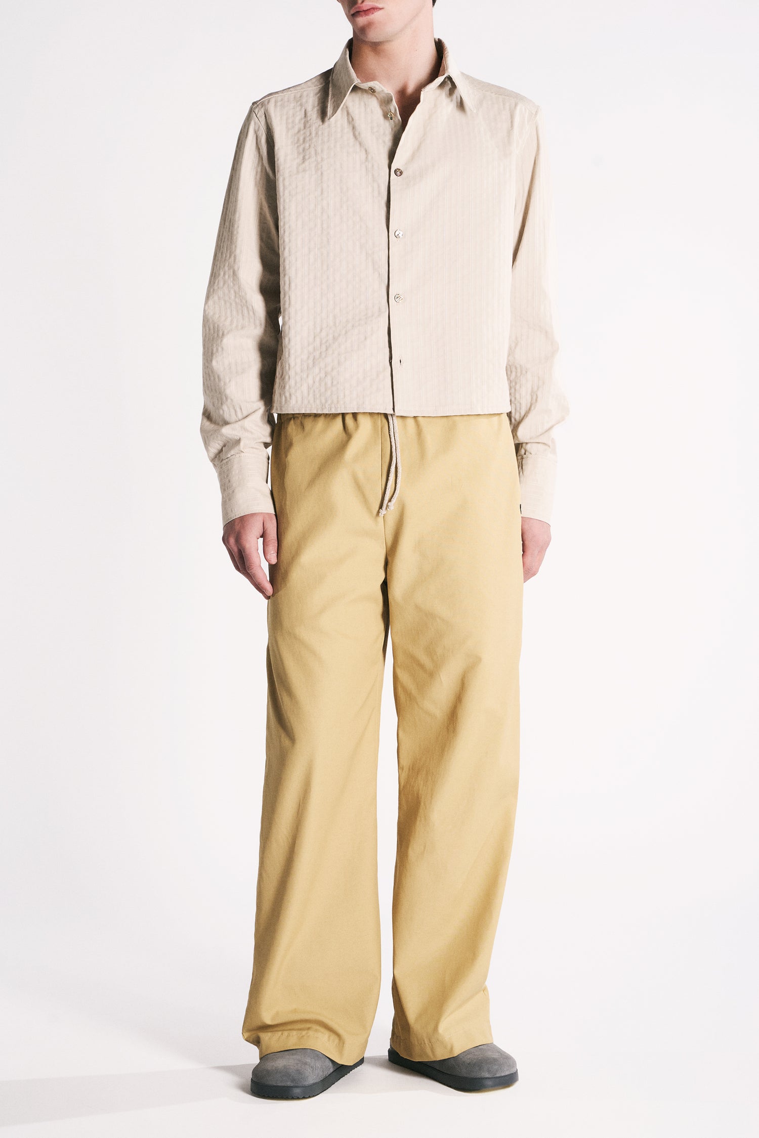 CAMICIA CROPPED IN COTONE OPERATO BEIGE