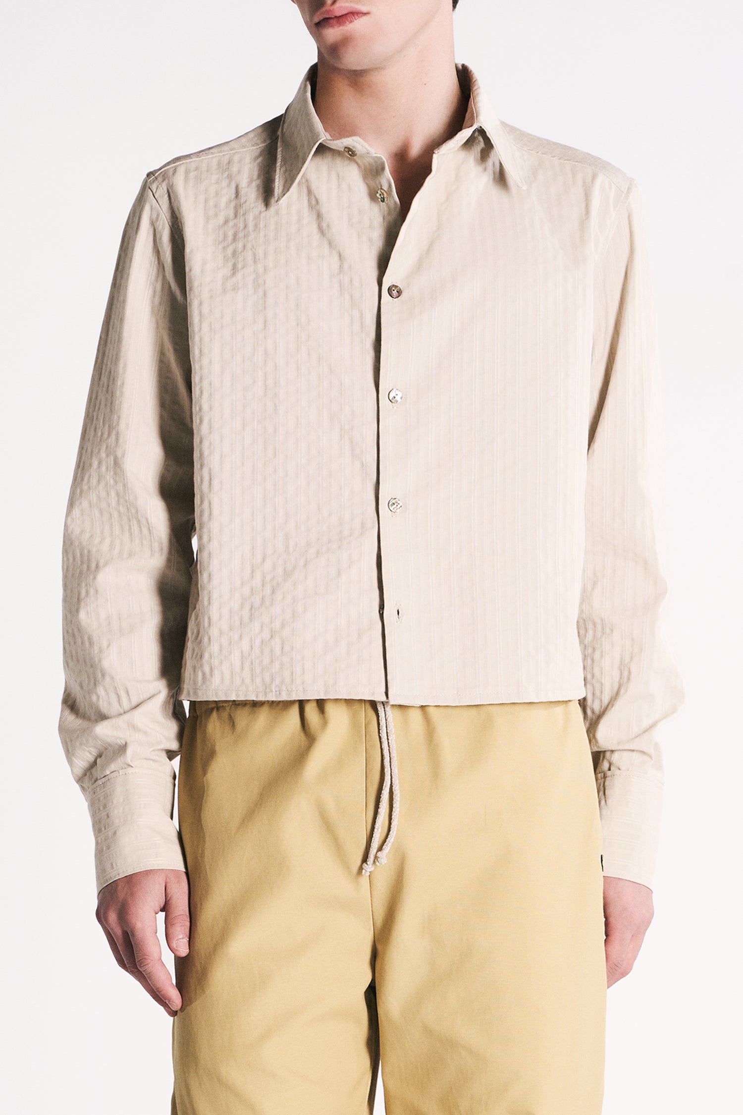 CAMICIA CROPPED IN COTONE OPERATO BEIGE