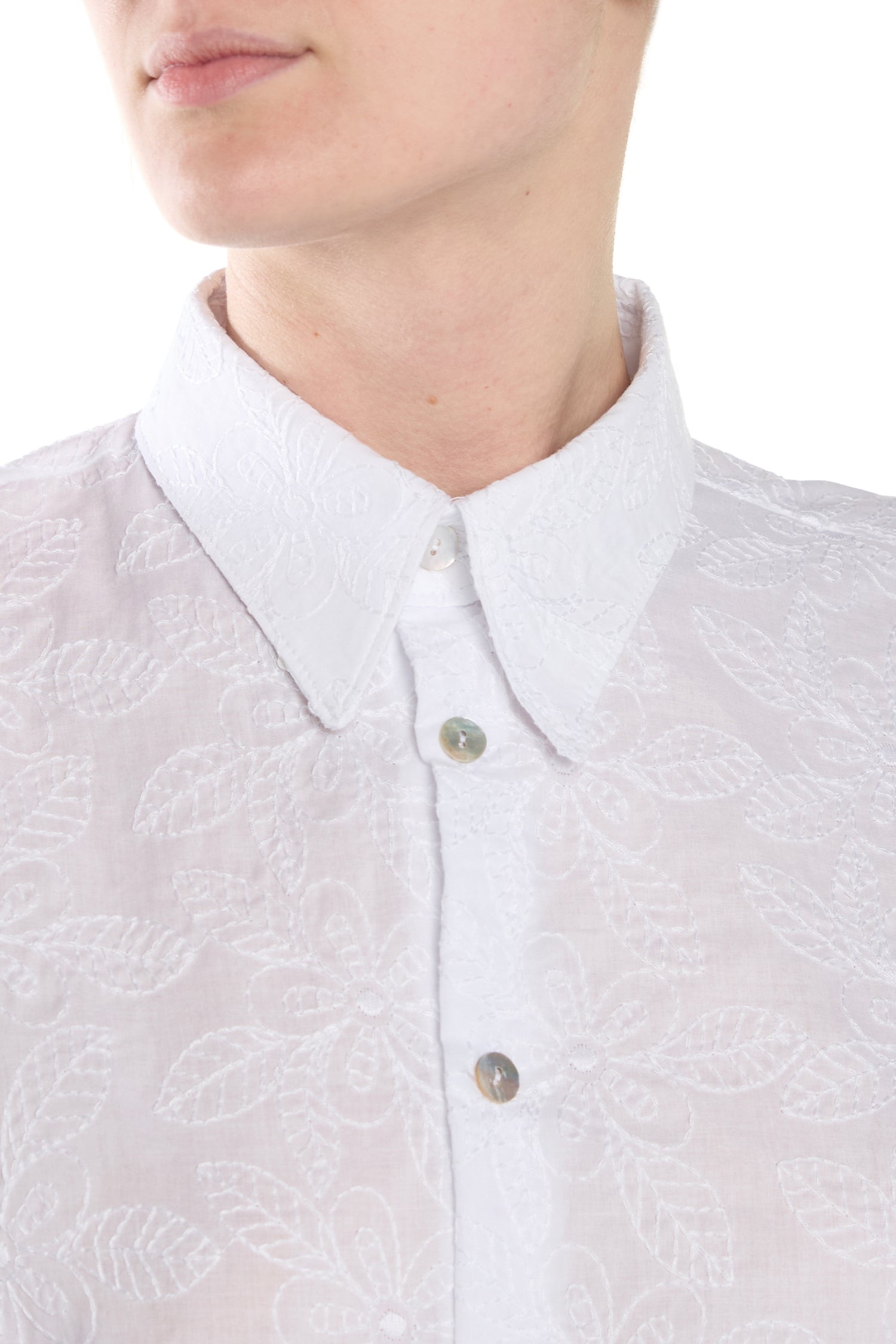 Camicia in San Gallo di Cotone Bianco