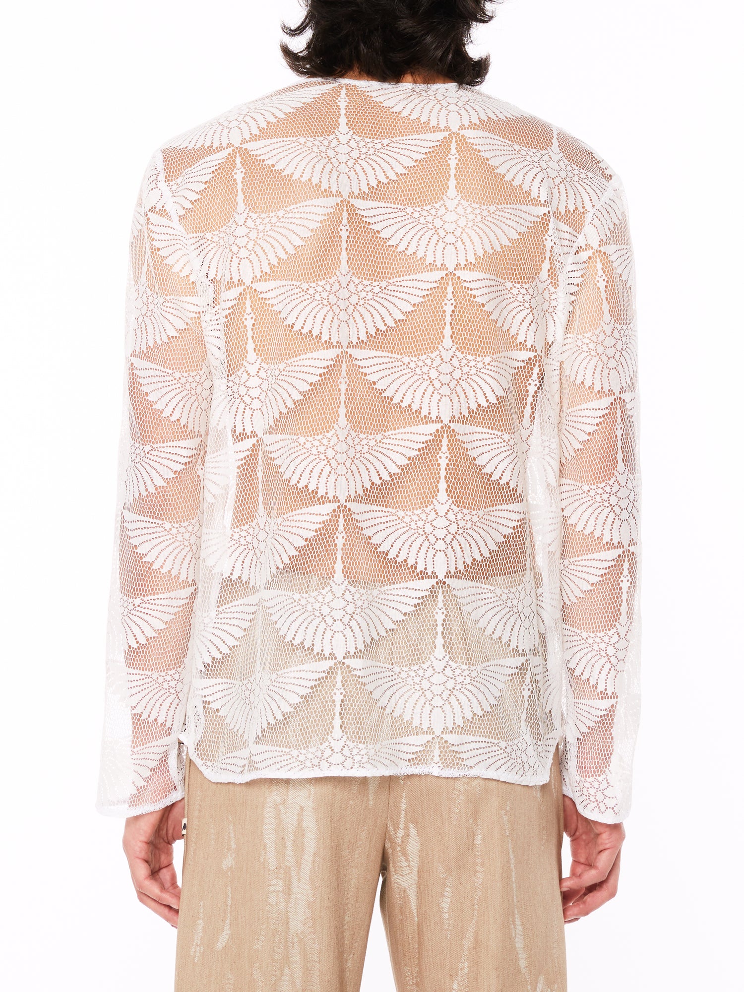 Maglia a Maniche Lunghe in Pizzo Bianco