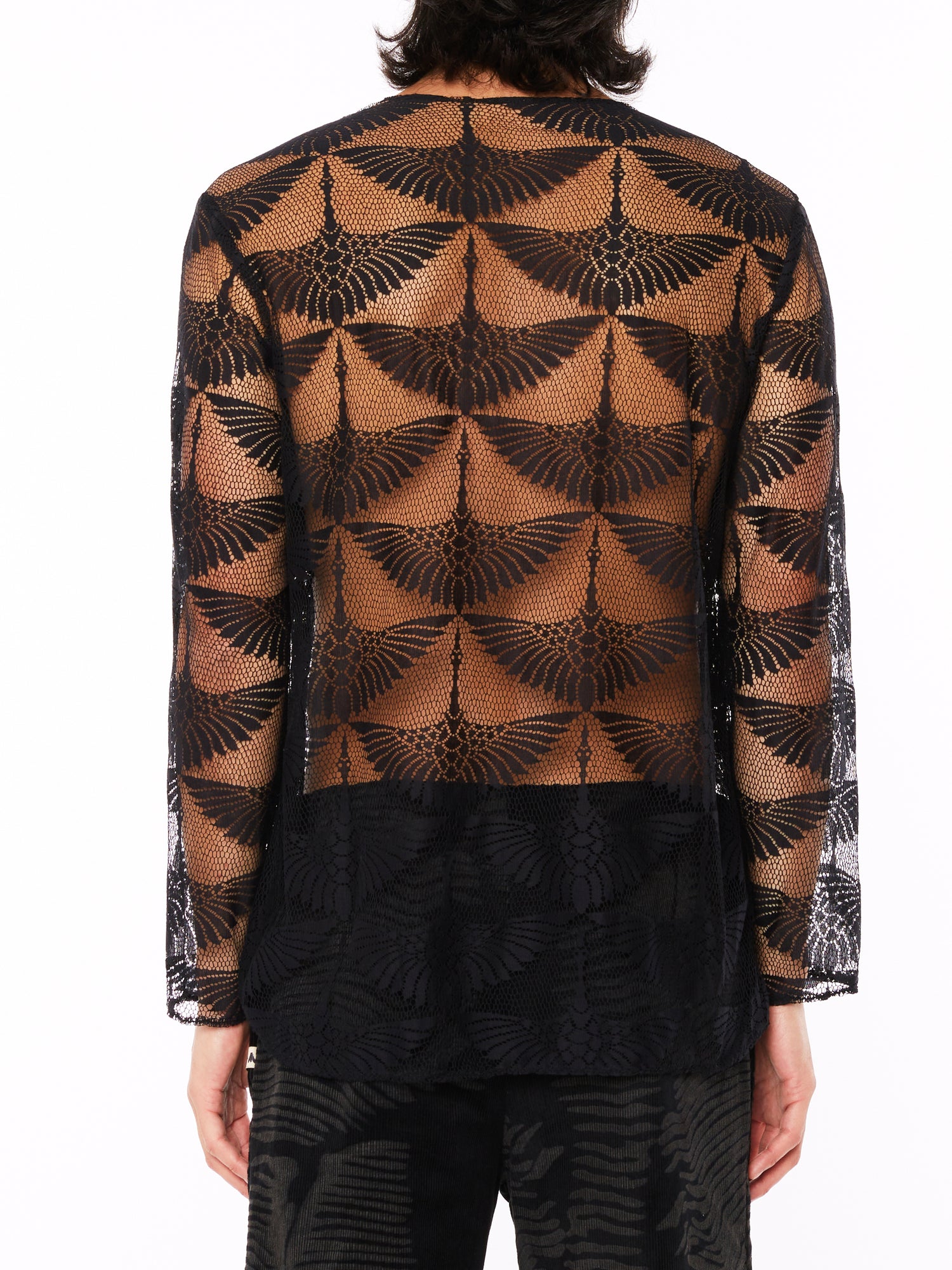 Maglia a Maniche Lunghe in Pizzo Nera