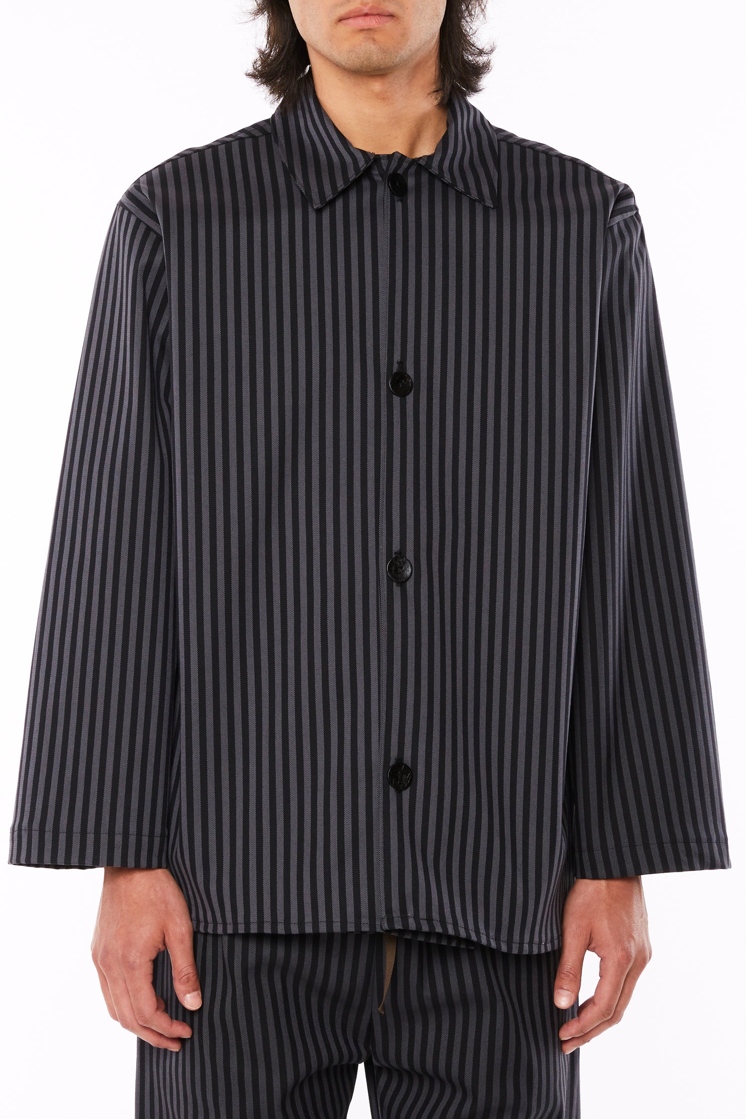 Overshirt a Righe Nere e Grigie