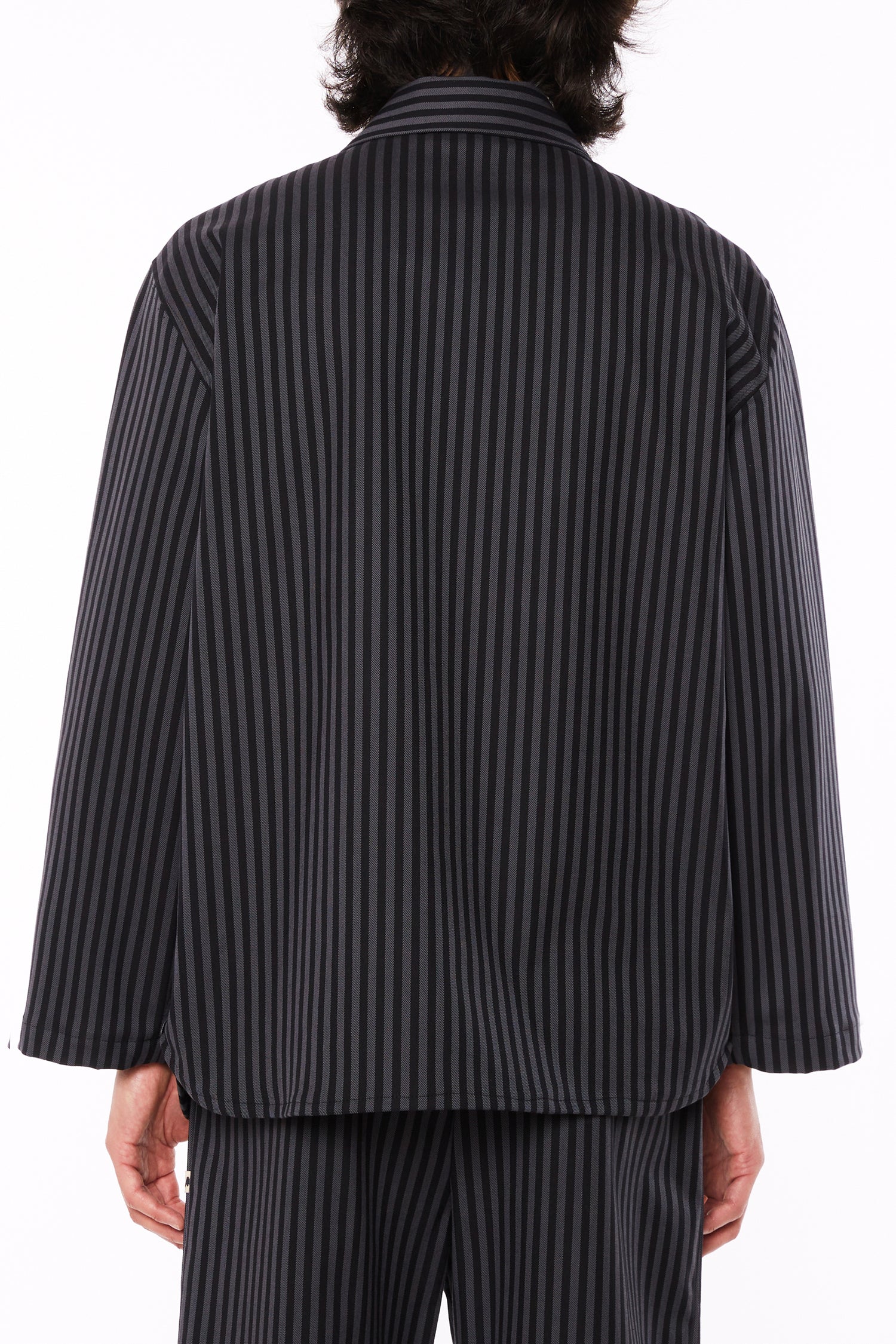 Overshirt a Righe Nere e Grigie