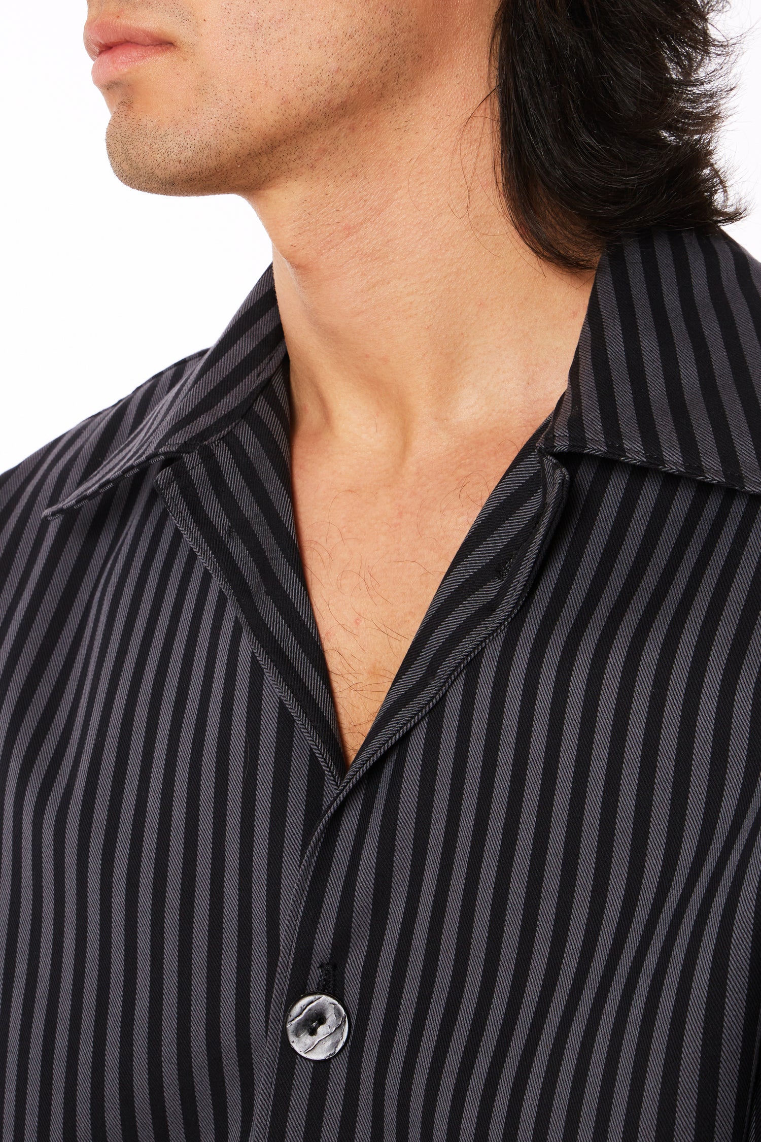 Overshirt a Righe Nere e Grigie