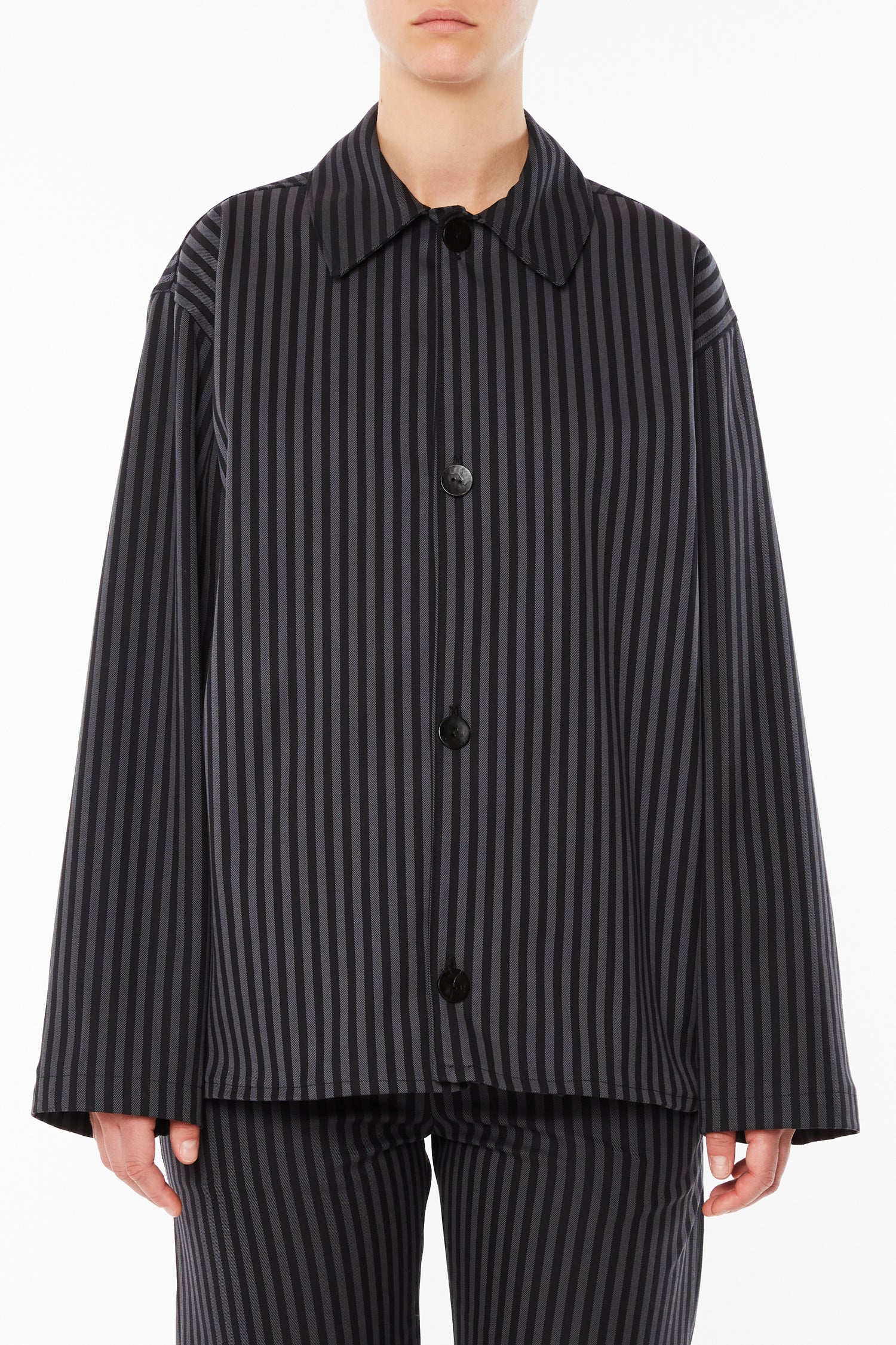 Overshirt a Righe Nere e Grigie