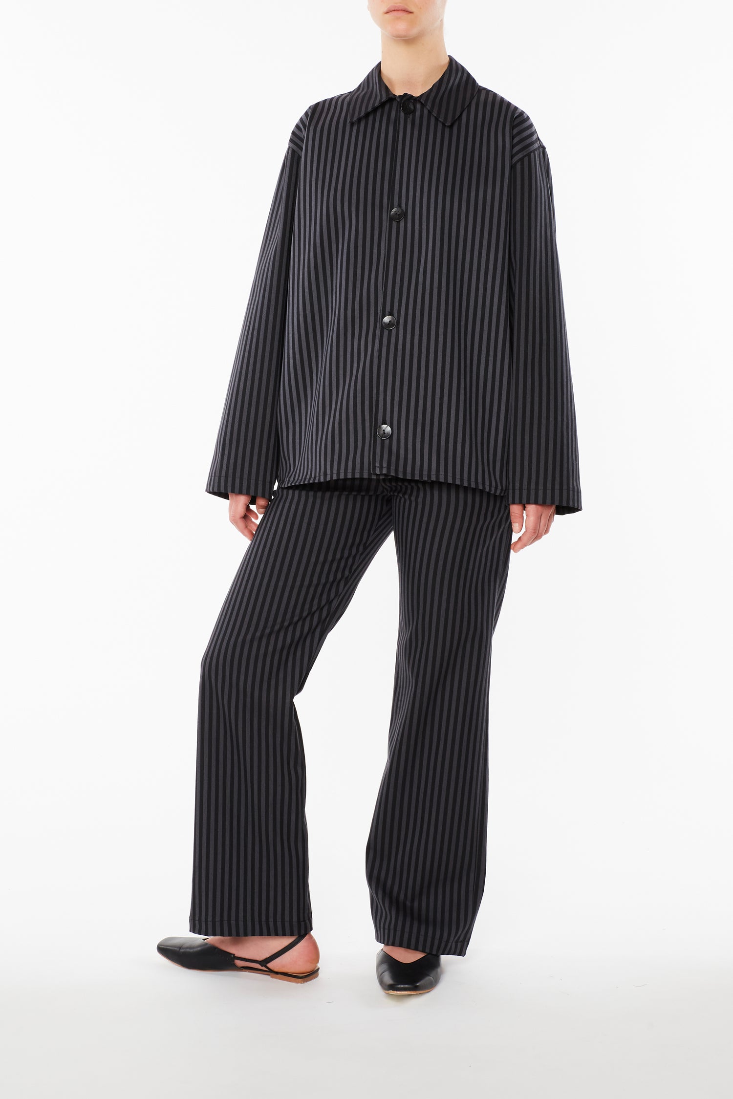 Overshirt a Righe Nere e Grigie