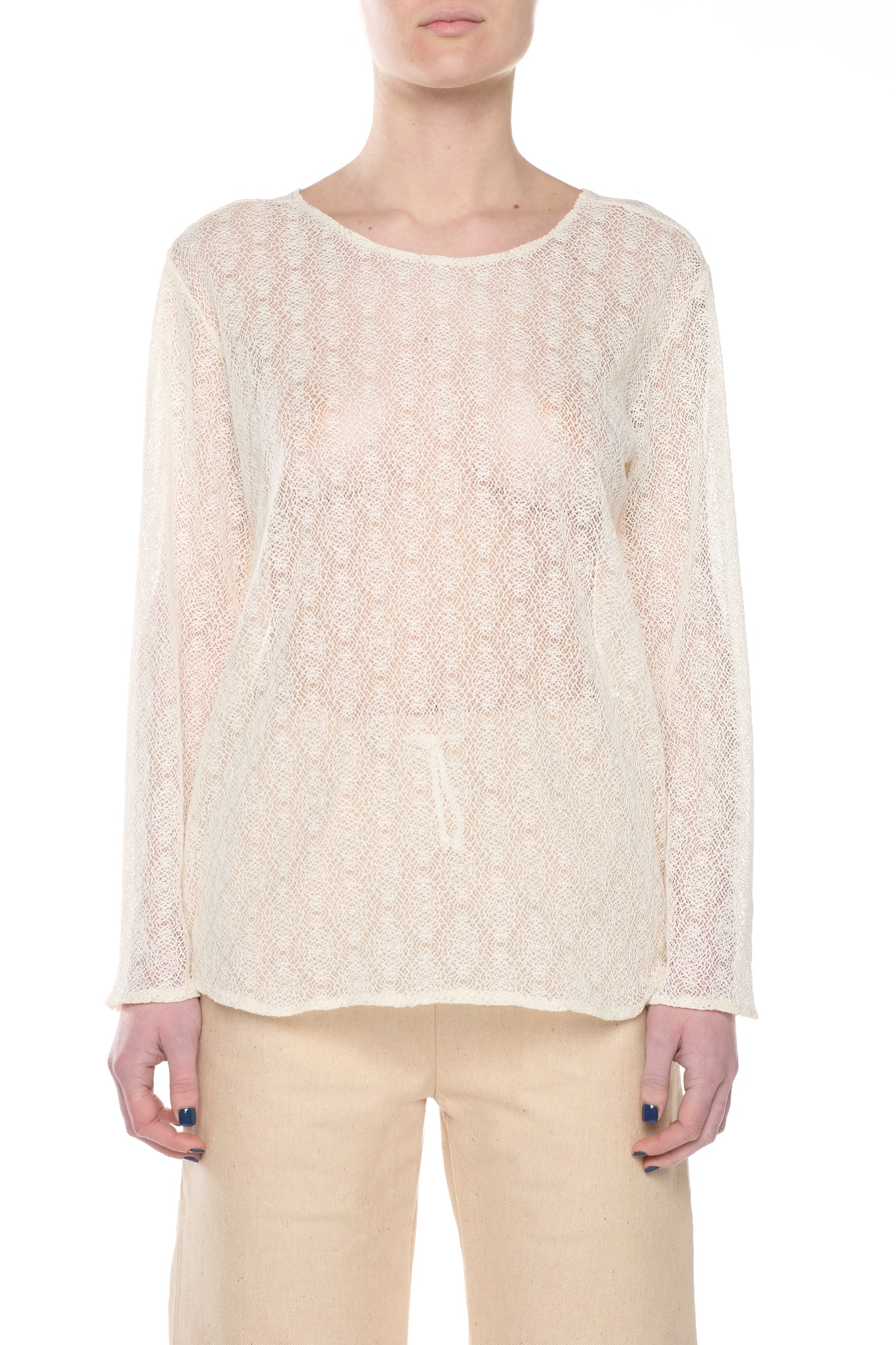 Maglia a Maniche Lunghe in Pizzo a Rete Geometrica