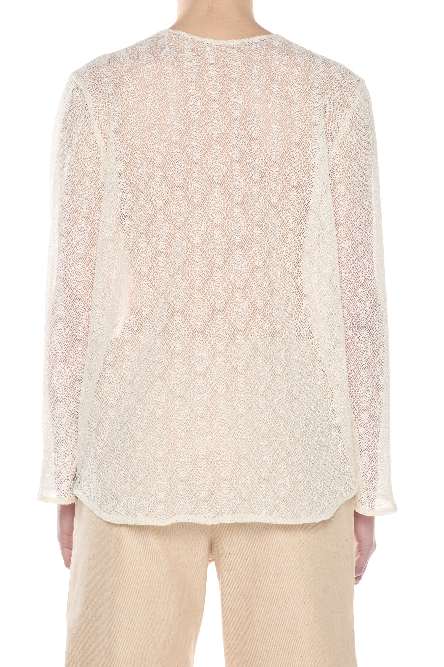 Maglia a Maniche Lunghe in Pizzo a Rete Geometrica