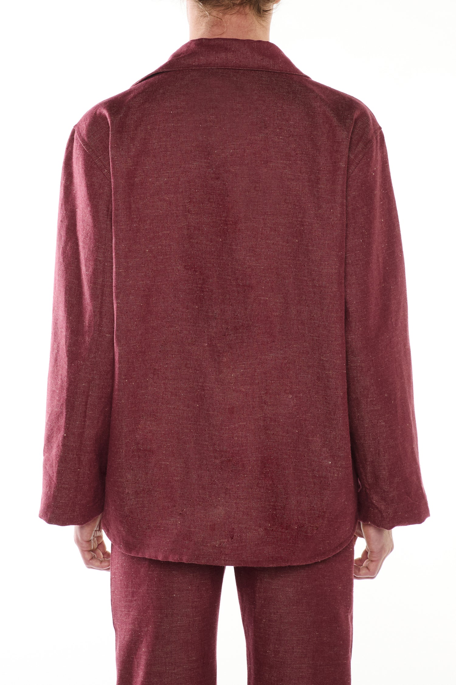 OVERSHIRT IN DENIM MISTO LINO COTONE BORDEAUX