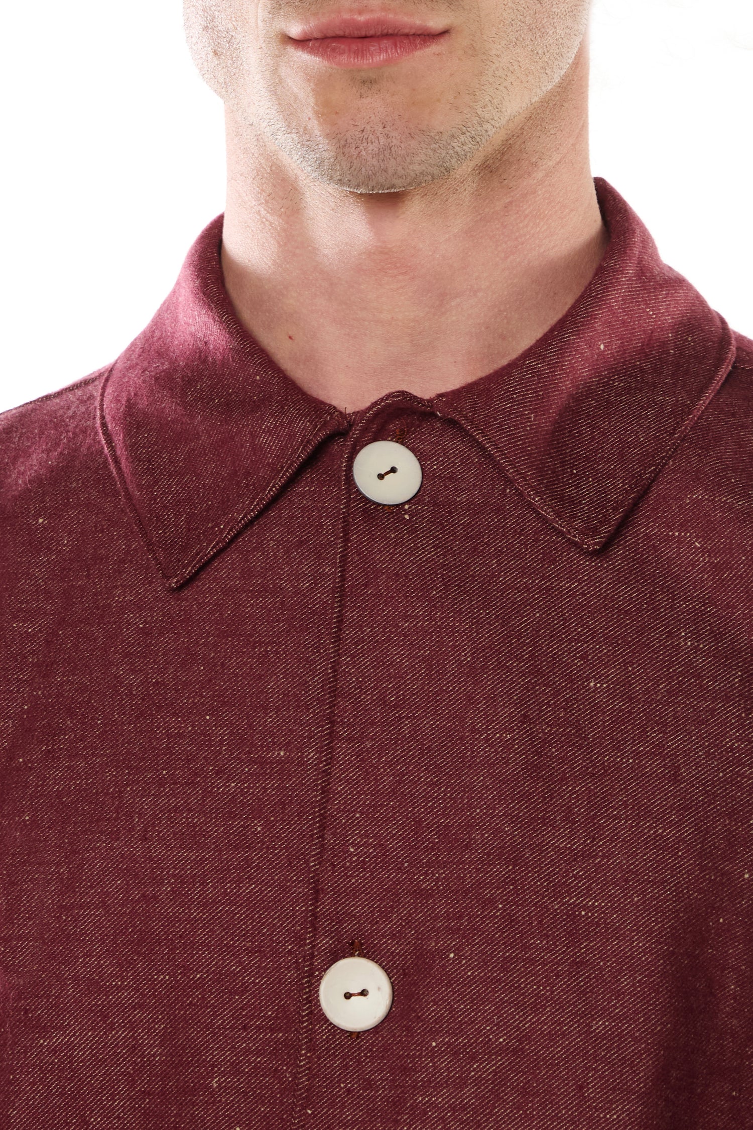 OVERSHIRT IN DENIM MISTO LINO COTONE BORDEAUX