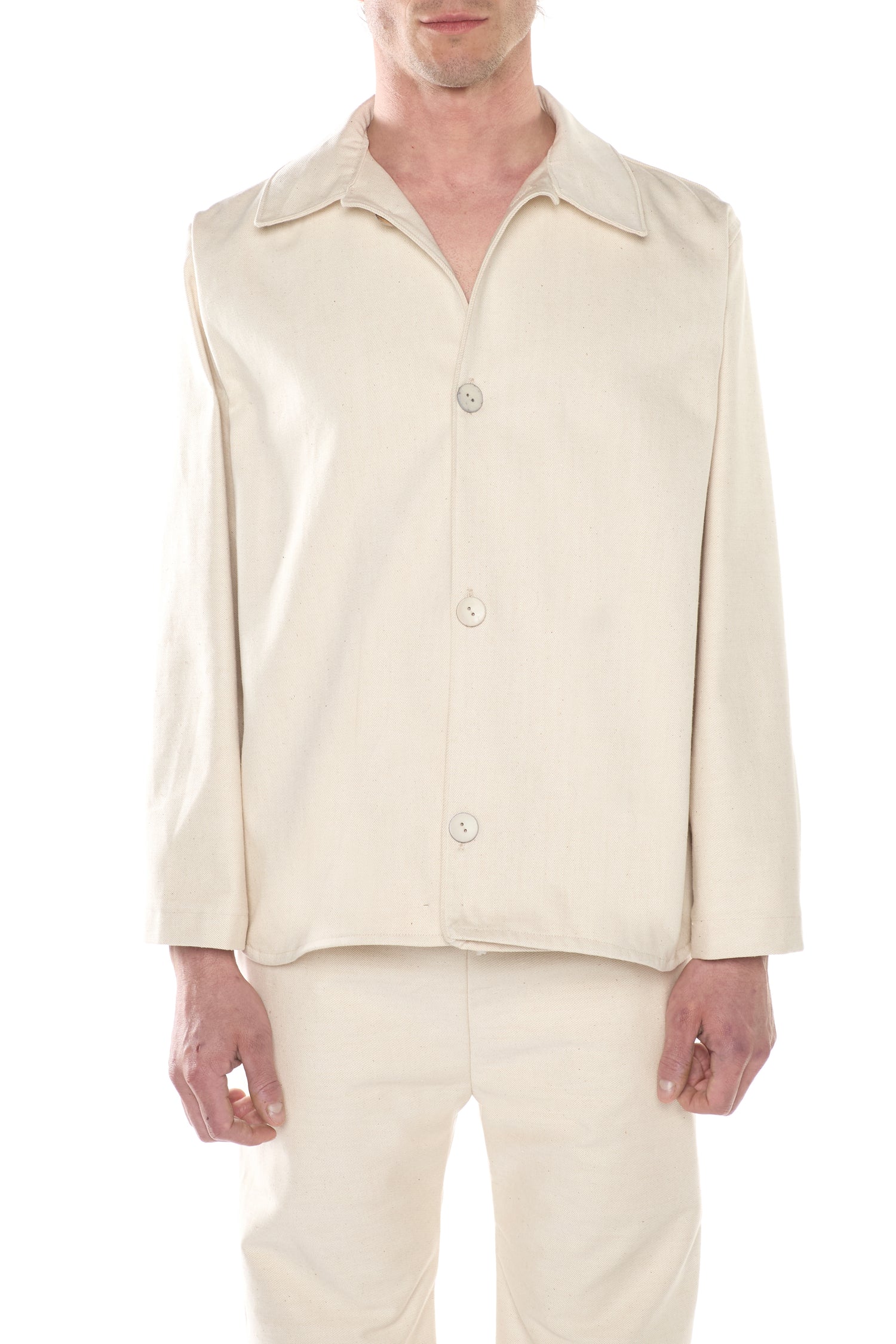 Overshirt in Denim Misto Lino Cotone Avorio
