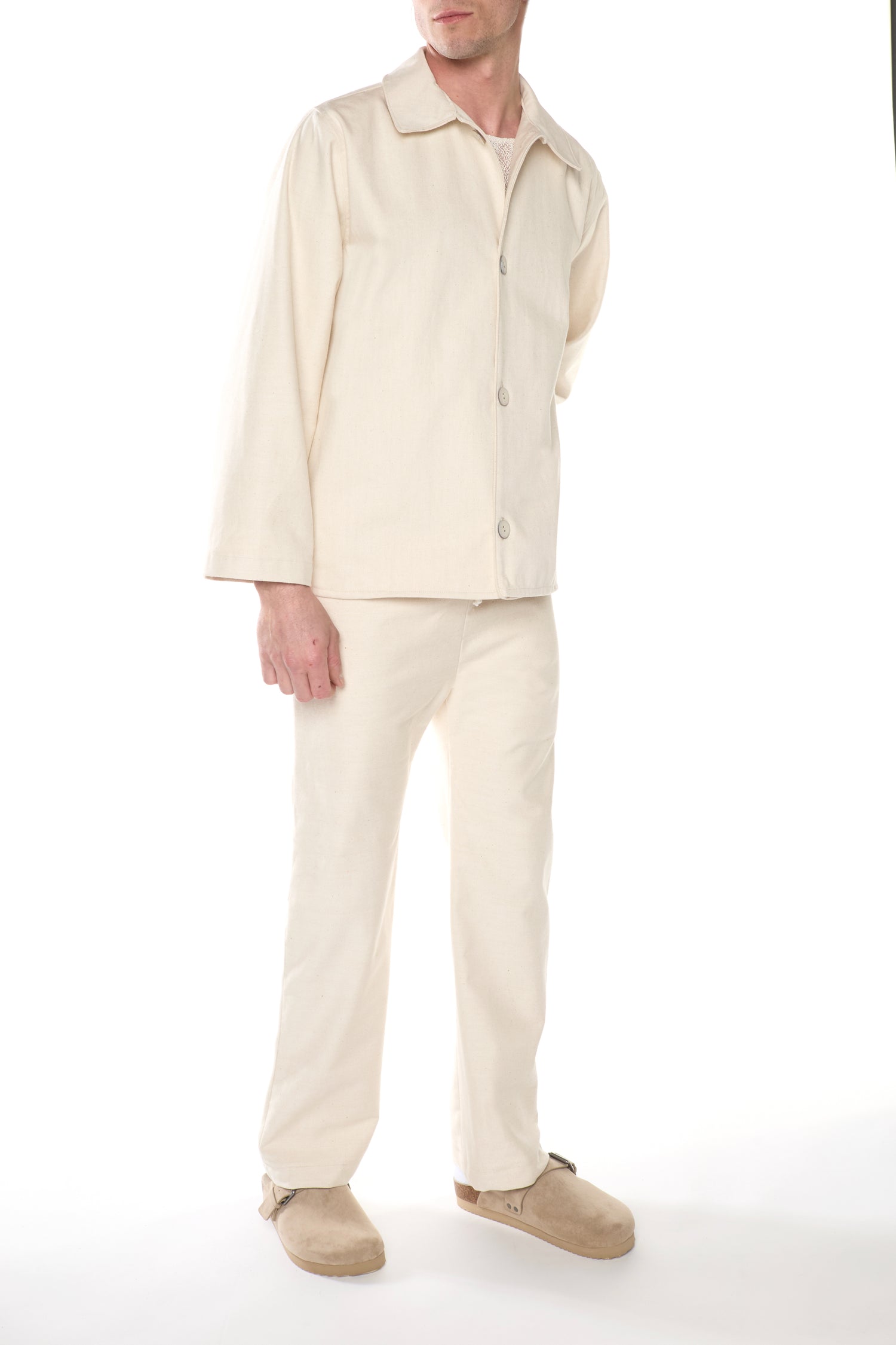 Overshirt in Denim Misto Lino Cotone Avorio