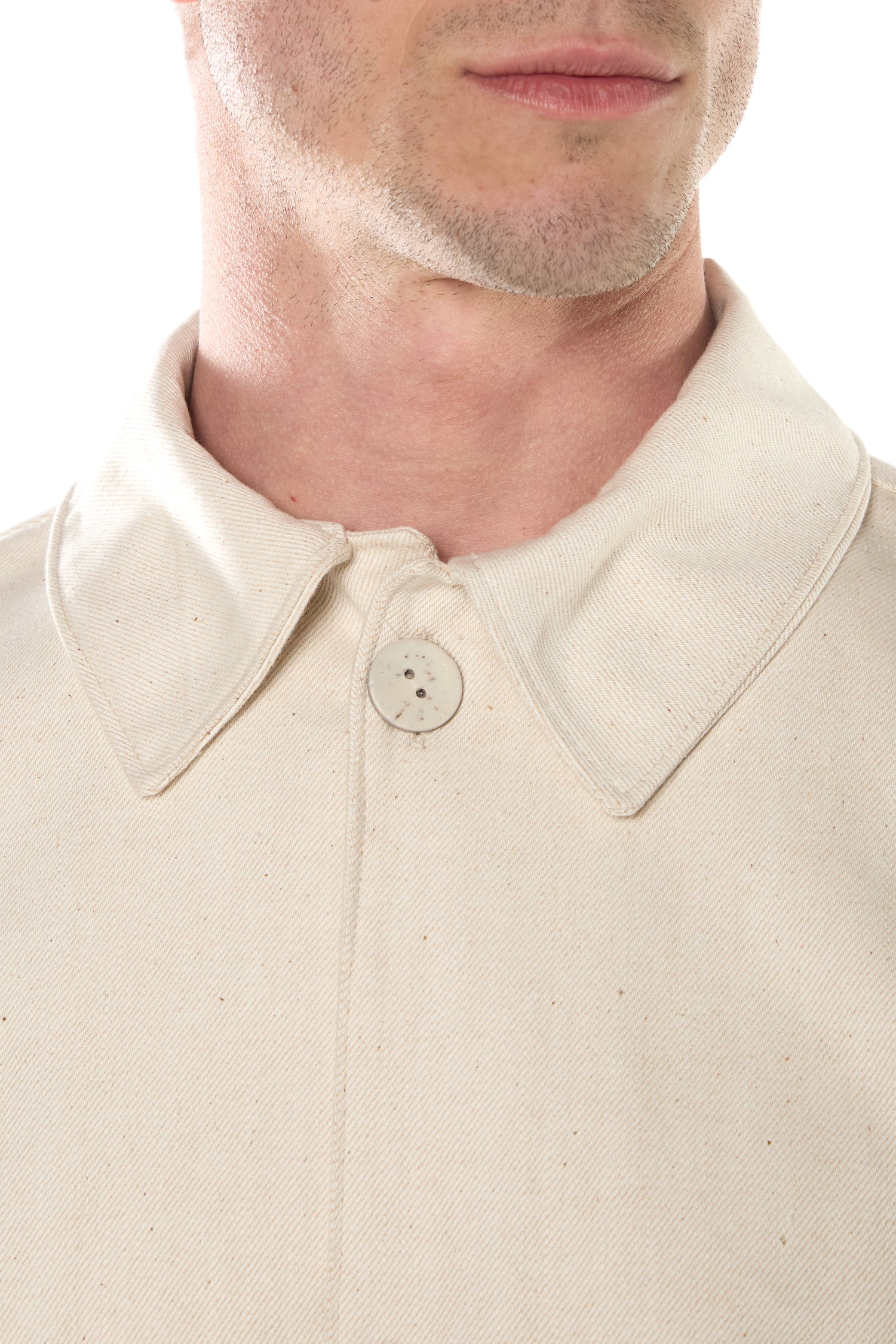 Overshirt in Denim Misto Lino Cotone Avorio