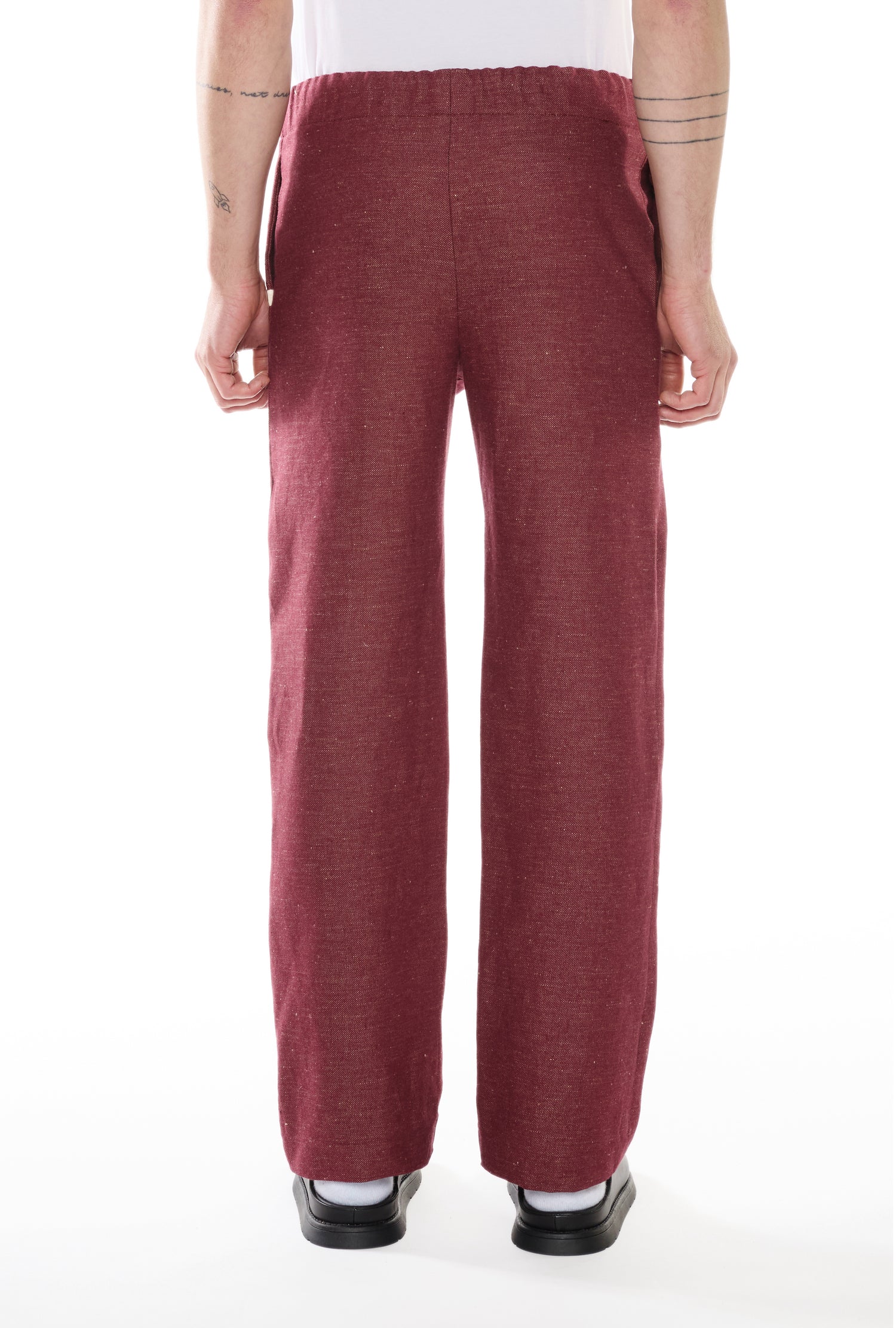 PANTALONE IN DENIM MISTO LINO COTONE BORDEAUX