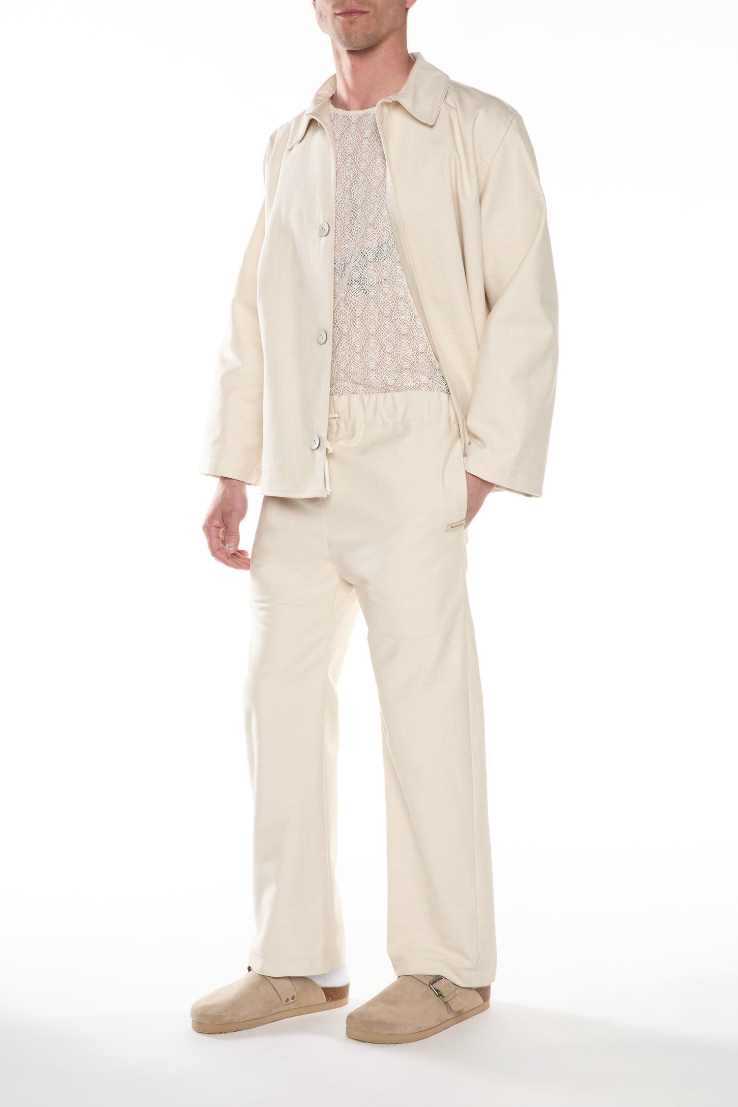 Pantalone in Denim Misto Lino Cotone Avorio