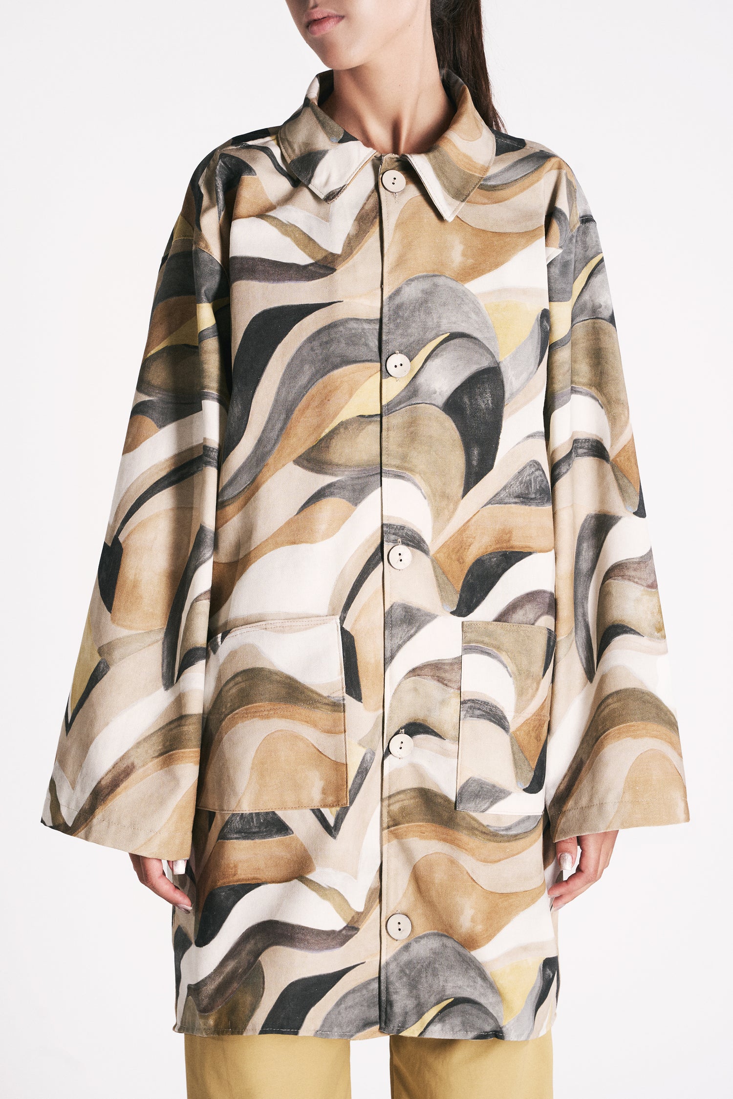 LIGHT COAT IN COTONE ORGANICO CON STAMPA ONDULATA