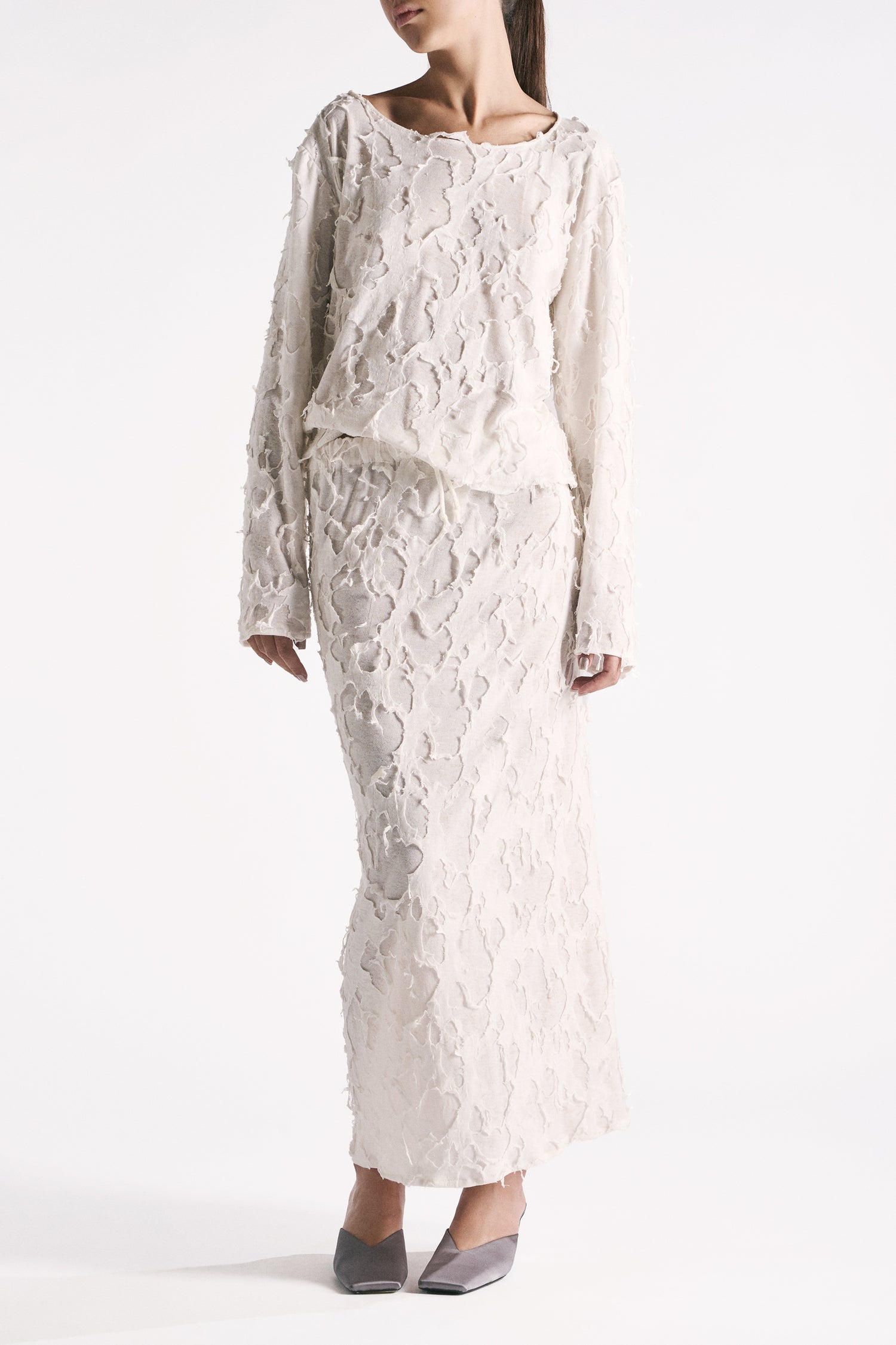 GONNA IN JERSEY DI COTONE BIANCO EFFETTO CORROSIONE
