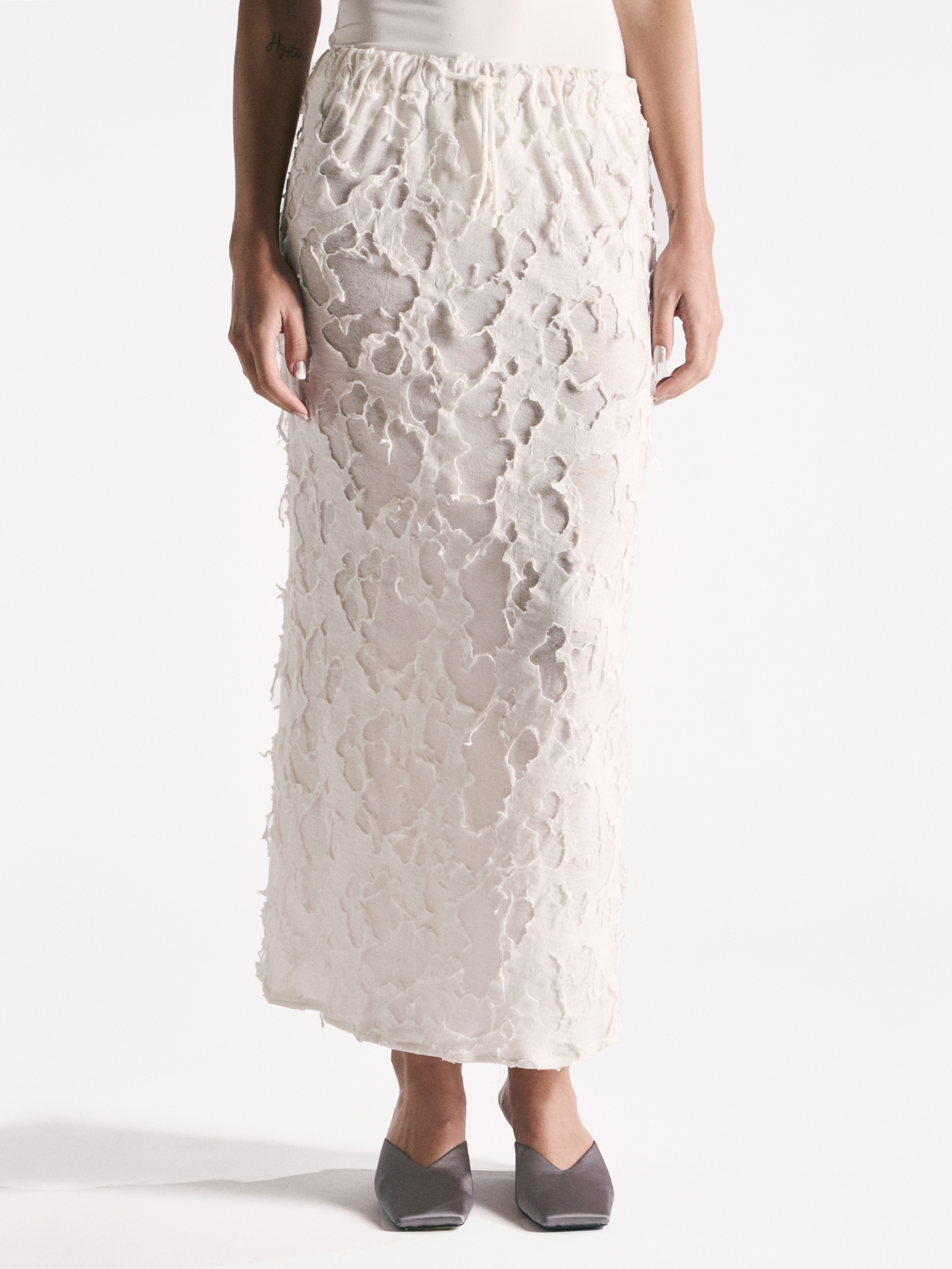 GONNA IN JERSEY DI COTONE BIANCO EFFETTO CORROSIONE
